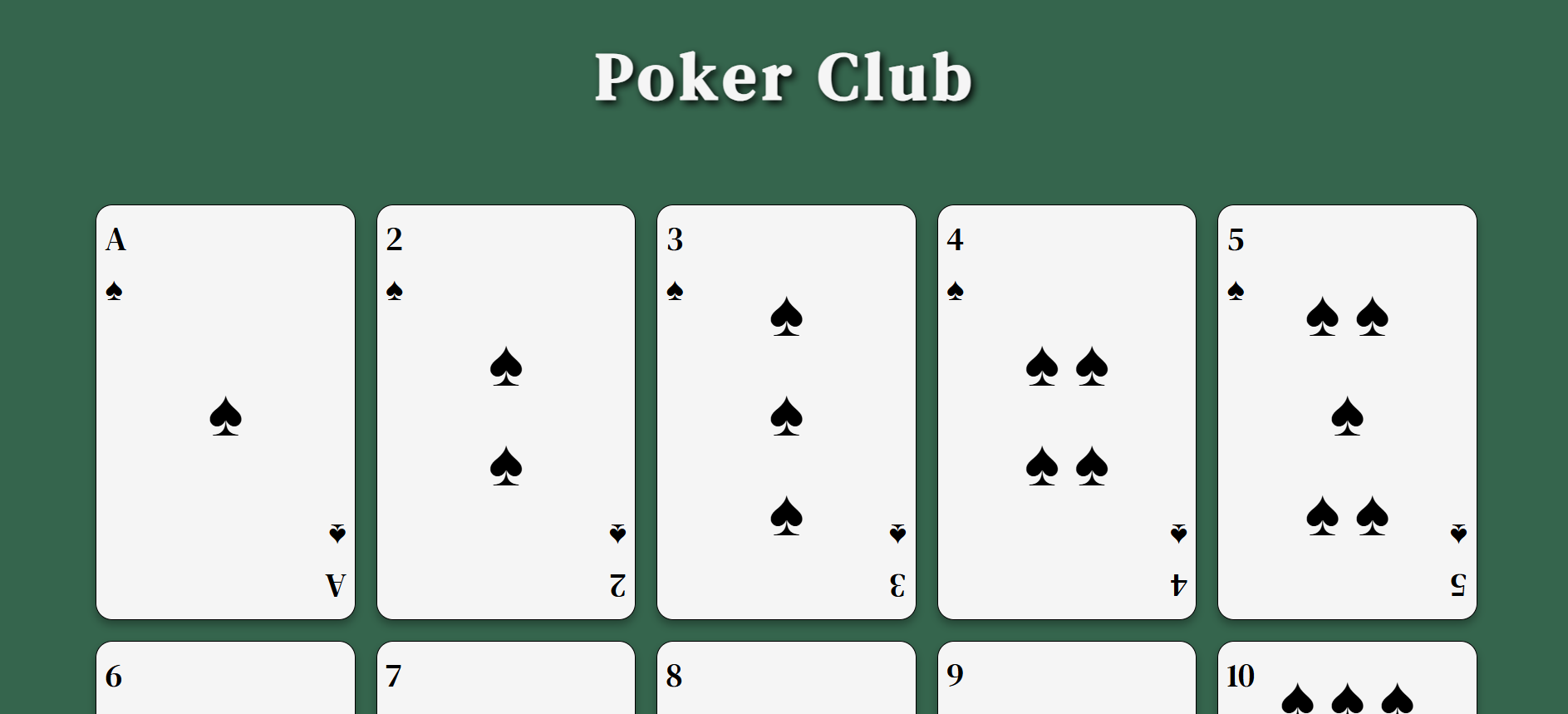 Screenshot of the page of playing cards.